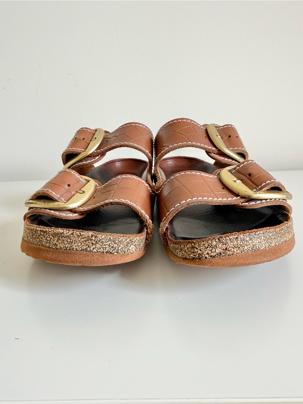 Birkenstock + STAUD Arizona Big Buckle Slide Sandal Croc Embossed Brown 40/9 - Picture 7 of 13